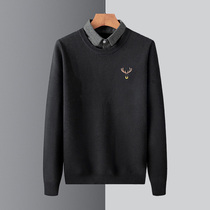 2021 autumn and winter thick sweater mens fake two-piece shirt collar business casual sweater mens coat tide
