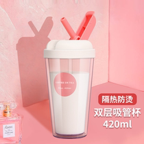 Summer with straw type water cup girl cute net red adult ins wind plastic sports high Yan value summer