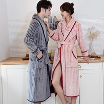 Lovers Sleeping Robes Winter Long style Women fall winter coral suede Thickened Bathrobe Sweat mens flannel velvet womens winter pyjamas