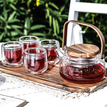Enjoy making flower tea cup set Flower and fruit teapot Household cooking fruit tea glass pot Heat-resistant afternoon tea candle tea set