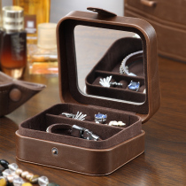 European retro style home dressing table desktop portable leather trinkets with mirror jewelry jewelry storage box