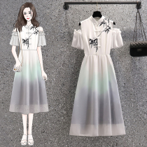 2021 summer new large size womens clothing fat mm cover meat thin Hanfu Chinese style modified cheongsam dress