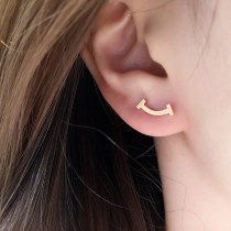 Smiley earrings 2021 New tradeswoman simple rose gold sterling silver smile earrings advanced sense Double t earrings
