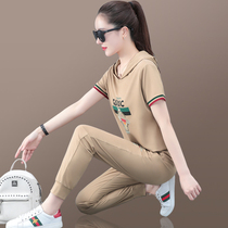 Sports suit Women Summer 2022 new high-end brand Wear Fashion Striped Short Sleeve Running Casual Wear two sets