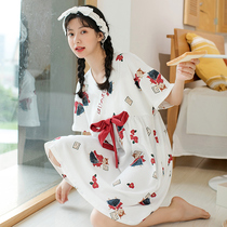 Strangeness Sleeping Dress Womens Summer Day Department Cute Kimono Short Sleeves Pure Cotton Pregnant Woman Summer Cute Pyjamas home clothes