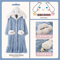 2021 new sleepwear female winter long style cute dog coral suede pyjamas womens autumn winter thickened flannel home clothes