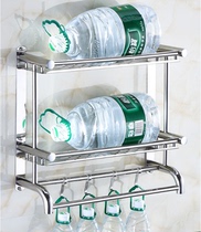 Stainless steel towel rack perforated bathroom shelf wall hanging toilet thick folding towel rack double layer