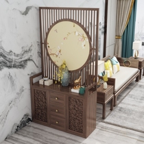 New Chinese-style high-end solid wood screen partition home living room grille cabinet entrance cabinet Wujin wood simple modern shoe cabinet