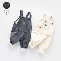 Men and women children with pants plus velvet autumn and winter 1 a 3 year old baby cotton warm suspenders casual trousers baby pants