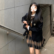 Brown sugar ginger tea JK uniform skirt grid skirt Late night fantasy original genuine pool too black western Japanese student full set of women