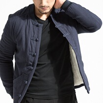 Chinese style winter Tang suit mens youth cotton jacket coat Lamb hair plus velvet cotton buckle Chinese style tunic retro