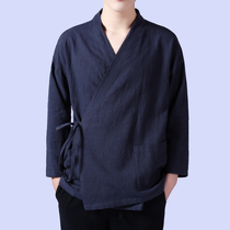 Hanfu men improved ancient style oblique cotton and linen coat Chinese style mens Chinese style robe linen meditation coat