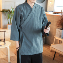 Chinese style spring and summer oblique style Hanfu mens costume Han Yuan tea suit suit ancient style house clothing Zen clothing Chinese style mens clothing