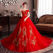 Chinese red pregnant women Main wedding dress 2021 New tailing shoulder Bride wedding dress size fat mm summer
