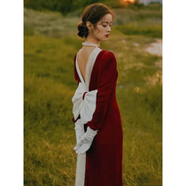 Toast bridal wine long engagement small dress dress usually wear back to the door casual dress bow backless