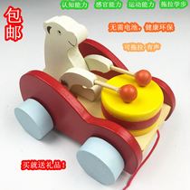 Childrens small car toy wooden animal beating drum toy early education Enlightenment puzzle 1-2-3 years old toy