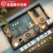 Qingshen professional Incense Road utensils set pure copper empty smoked Cup incense powder to seal incense seal tools fire incense burner