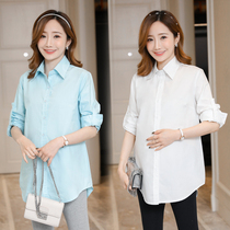  Pregnant womens shirts professional clothes maternity clothes fashion and all-match lapel shirts long-sleeved tops spring and autumn clothes new trendy mother women