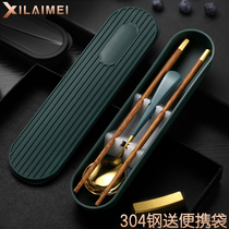 304 stainless steel chopsticks spoon cute portable tableware three-piece set single student take-away storage tableware box