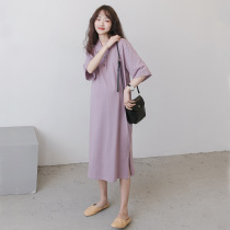 Maternity summer dress new fashion solid color polo lapel summer dress large size medium long maternity dress summer