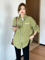 Retro Port Taste Pregnant pregnant women Spring blouses Han version French style Explicit White Subtidal Moms Casual Plaid-Laced Shirt
