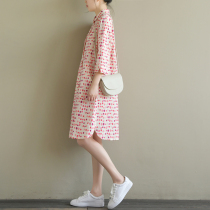 Maternity dress spring new 2021 loose rose red dot salt shrink cotton medium-long a-word thin shirt dress dress