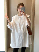 Fan-style tip ~ spring clothing 2022 new pregnant women shirt blouses Korean version temperament loose long sleeves white dolls