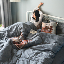 Home Dark Black Ensemble Washed Cotton Four Sets Full Cotton Tide West Domain Wind Kitty Patch Cloth Embroidered Day Style Send Kitty Pillow Cover