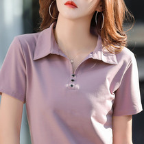 Polo shirt lapel cotton short sleeve T-shirt female 2021 New half sleeve shirt 40 year old middle-aged mother summer top