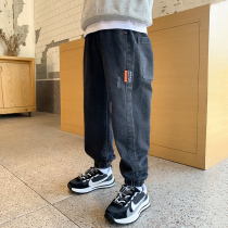 Boy Soft Jeans CUHK Boy 2022 New Black Spring Dress Boy Spring Autumn Pants Children Spring Fried Street Tide