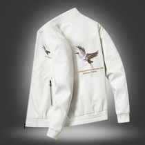 Mens leather jacket 2021 spring new embroidery Korean version of the trend slim handsome spring and autumn motorcycle jacket clothes