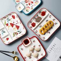 Net red dumpling plate with vinegar plate household ceramic snack plate creative childrens grid plate potato rice dumpling plate