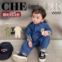 Chen Tai pig male baby newborn baby going out for spring and autumn fake two one-piece clothes clothes denim khae tide