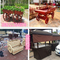 Anticorrosive wood flower box wooden flower pot solid wood flower carbonized wood outdoor landscape wood flower car park sales cart