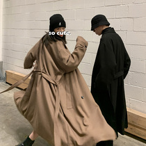 Autumn and winter ins woolen coat thick coat men Korean trend loose couple casual long woolen trench coat