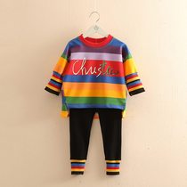 Korean baby sports suit 2021 Spring and Autumn New Girls childrens wear childrens round neck shirt long pants