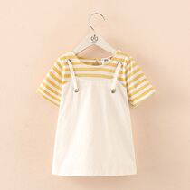 Korean baby fake two-piece strap skirt 2021 summer clothes New Girls cute clothes childrens striped suspender skirt