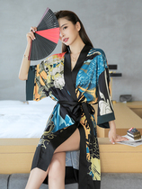 Korean version of the bathrobe female 2021 spring and autumn new ice silk sexy thin long-sleeved nightgown long silk nightgown