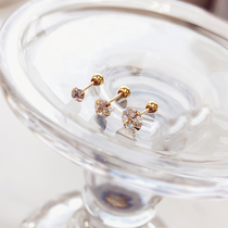 mo sang shi 14K gold screw appendage exclusion earrings four claw 1 karat diamond D color single temperament Japan and South Korea simple Female