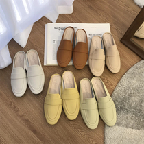 Style gentle wind soft leather Baotou Half slippers Female outwear 2022 Spring Summer new One foot pedal flat-bottomed Mueller shoes