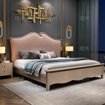 Solid wood bed American light luxury 1 8 meters master bedroom double bed 1 5 soft bag modern simple high Box storage master bedroom wedding bed