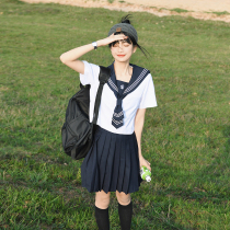 White three orthodox JK uniform skirt genuine original basic sailor suit pleated skirt full outfit Student summer