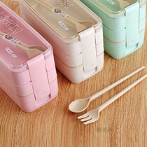 Mai fiber Girls Primary School students office workers lunch boxes cute portable Japanese three-layer lunch boxes with tableware mini