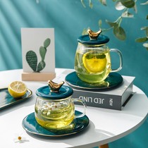 Light luxury glass cup teacup with tea water separation female tea cup filter tea cup household transparent water cup with lid