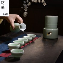 Ceramic warm wine cooking hot wine pot Japanese household small wine cup yellow wine glass celadon wine set