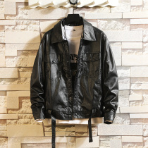 Pu leather mens spring and autumn high street ins tide brand functional jacket American fried street leather jacket Korean version of handsome motorcycle suit