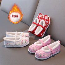 Cotton shoes embroidered shoes antique childrens Hanfu shoes thick warm dance performance shoes princess shoes embroidered shoes autumn and winter models