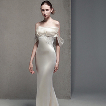 Shoulder lawn light wedding dress 2021 New slim fishtail satin welcome simple host banquet evening dress