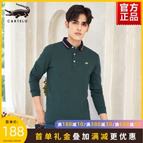 Crocodile long sleeve polo shirt mens autumn New lapel shirt Korean loose T-shirt men Spring and Autumn solid color base shirt