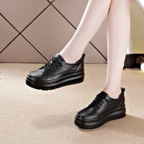 Genuine leather small black shoes Ins street flapping shoes 2022 spring and summer white work hollowed-out heightening muffin shoes womens thick bottom single shoes